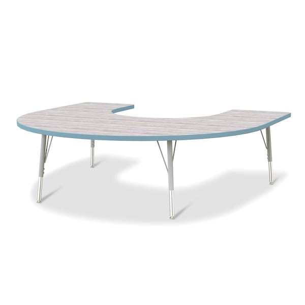Berries Horseshoe Activity Table, 60 in. x 66 in., E-height, Driftwood Gray/Coastal Blue/Gray